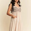 Davi & Dani Multi Contrast Smocked Bodice & Black Tie Straps