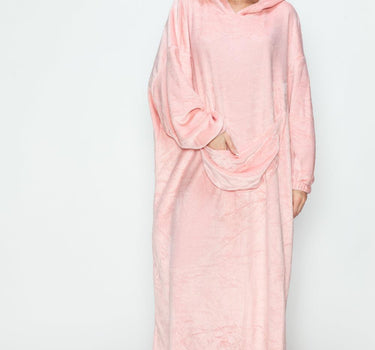 Double Take Pocketed Hooded Midi Lounge Dress