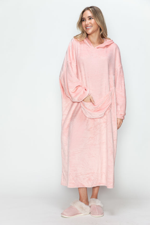 Double Take Pocketed Hooded Midi Lounge Dress Lounge Dress