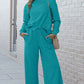 Double Take Full Size Textured Long Sleeve Top and Drawstring Pants Set Activewear Set Azure S 