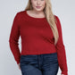 Plus Classic Ribbed Round Neck Long Sleeve Long Sleeve Shirt Deep Red 1X 