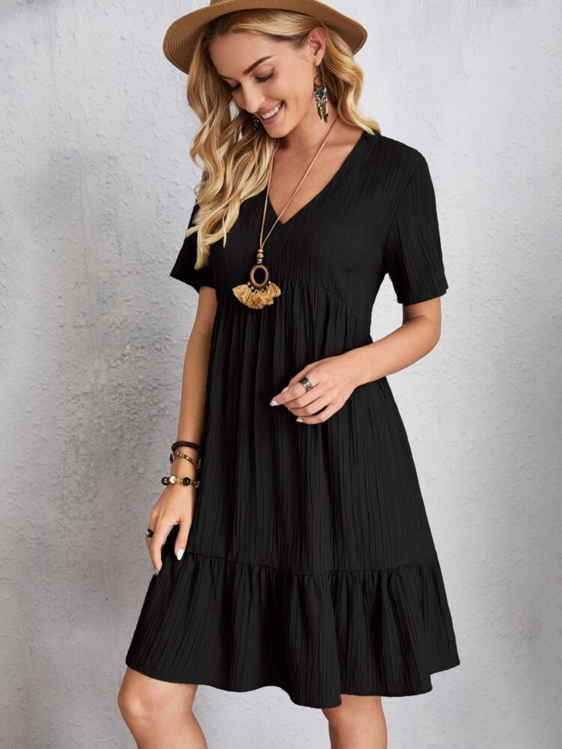 Full Size V-Neck Short Sleeve Dress    