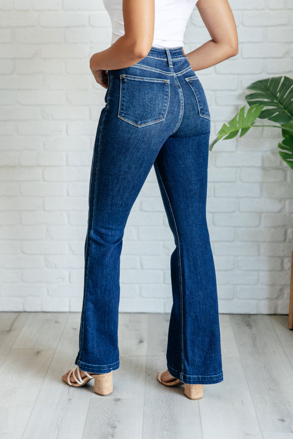 Mavis High Rise Side Seam Detail Flare Jeans Womens Flare Leg Jeans   