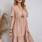 Full Size V-Neck Short Sleeve Dress  Apricot S 