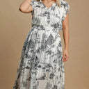 Umgee Two Tone Landscape Print Midi Dress Plus Size