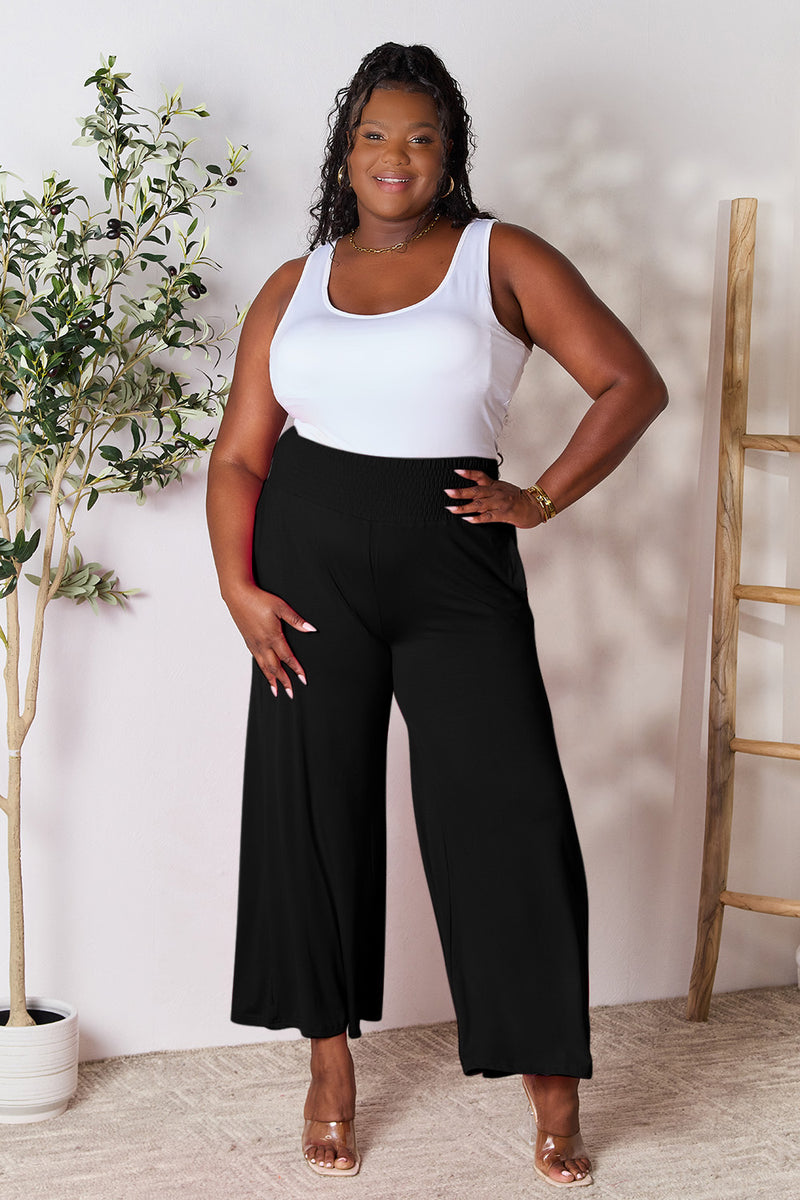 Double Take Full Size Smocked Wide Waistband Wide Leg Pants Womens Lounge Pants   