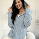 Culture Code Full Size Ribbed Zip Up Drawstring Hooded Jacket