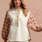 BiBi Floral Notched Plaid Balloon Sleeve Top Womens Long Sleeve Top