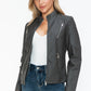 Snobbish Faux Leather Zip Up Mock Neck Jacket Womens Jacket