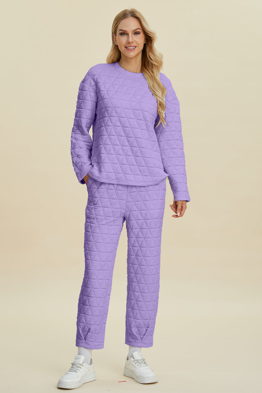 Double Take Textured Long Sleeve Top and Pants Set Lounge Set