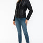 Snobbish Faux Leather Zip Up Mock Neck Jacket Womens Jacket