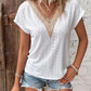 Eyelet V-Neck Short Sleeve Blouse Womens Blouse White S 