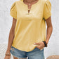 Notched Short Sleeve Blouse    