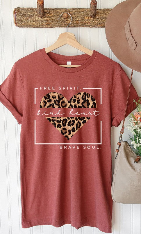 Free Spirit Leopard Heart Graphic Tee PLUS  Heather Clay XXL 