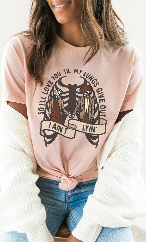 Love You Til My Lungs Give Out Graphic Tee T- Shirt Heather Peach S 