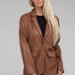 Sleek Pu Leather Blazer with Front Closure Blazer Cognac S 