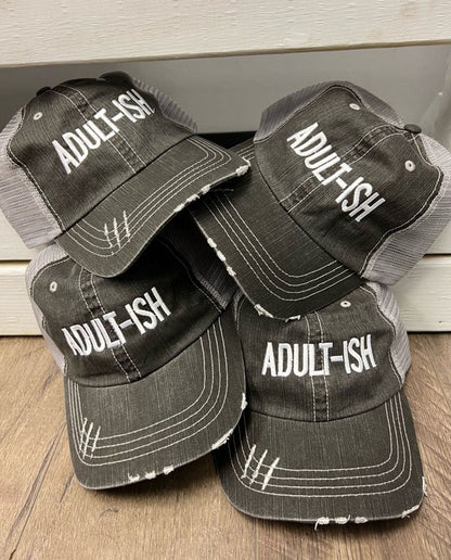 Adult-ish Embroidered Trucker Hat Cap Grey OS 