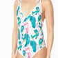 ONE PIECE BATHING SUIT FLORAL PRINT SHOULER TOP TI    