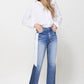 Super HIgh RIse Straight W/Side Blocking Panel Straight Leg Jeans   