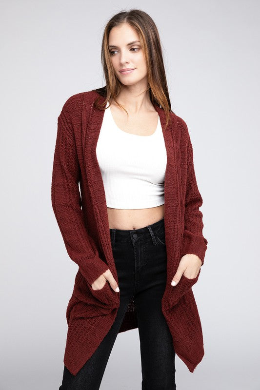 Twist Knitted Open Front Cardigan With Pockets Womens Cardigan   