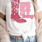 Howdy Honey XOXO Boots Valentines Graphic Tee Womens Graphic T-shirt White S 