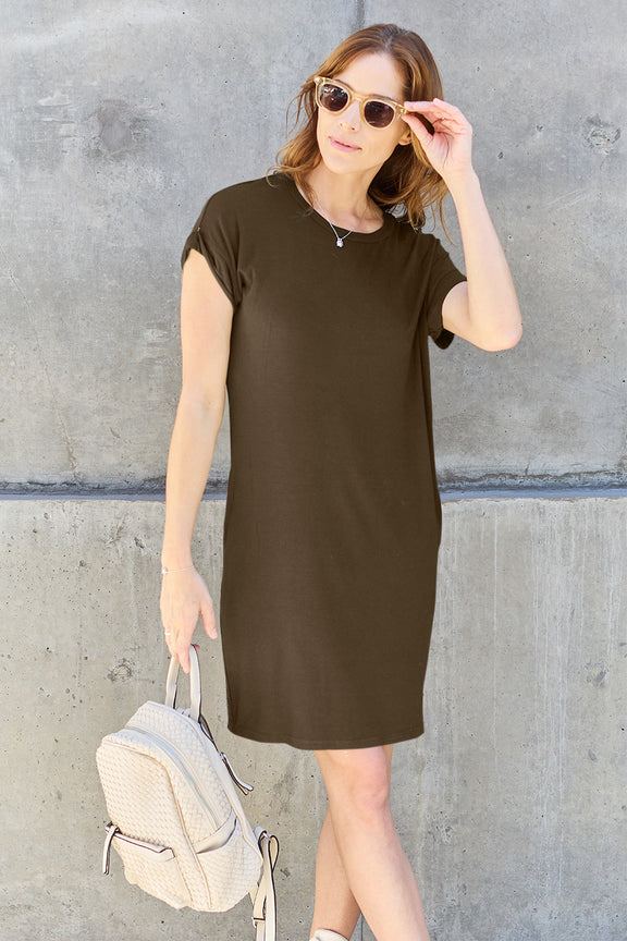 Basic Bae Full Size Round Neck Short Sleeve Dress with Pockets Womens Dresses   