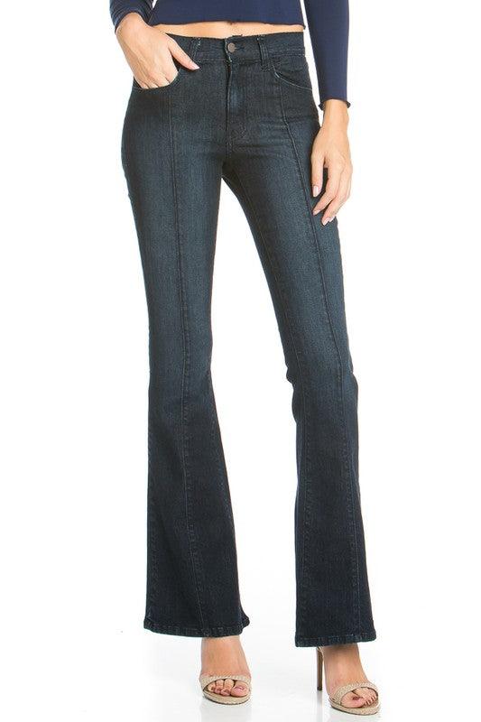 Mid-Rise Flared Jeans with Front Seam Detail - Three Mad Hatters Mercantile 
