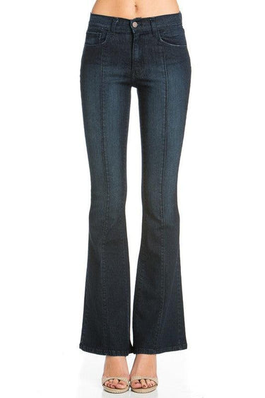 Mid-Rise Flared Jeans with Front Seam Detail