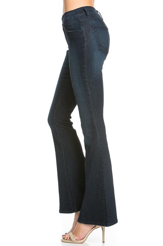 Mid-Rise Flared Jeans with Front Seam Detail - Three Mad Hatters Mercantile 