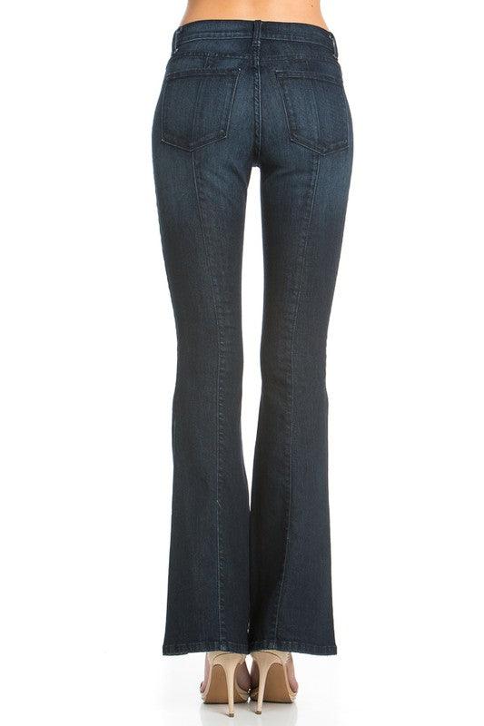 Mid-Rise Flared Jeans with Front Seam Detail - Three Mad Hatters Mercantile 