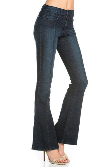 Mid-Rise Flared Jeans with Front Seam Detail