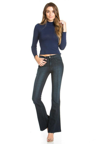 Mid-Rise Flared Jeans with Front Seam Detail