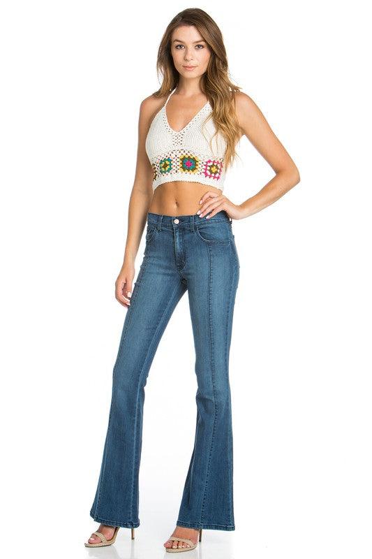 Mid-Rise Flared Jeans with Front Seam Detail - Three Mad Hatters Mercantile 