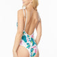 ONE PIECE BATHING SUIT FLORAL PRINT SHOULER TOP TI    