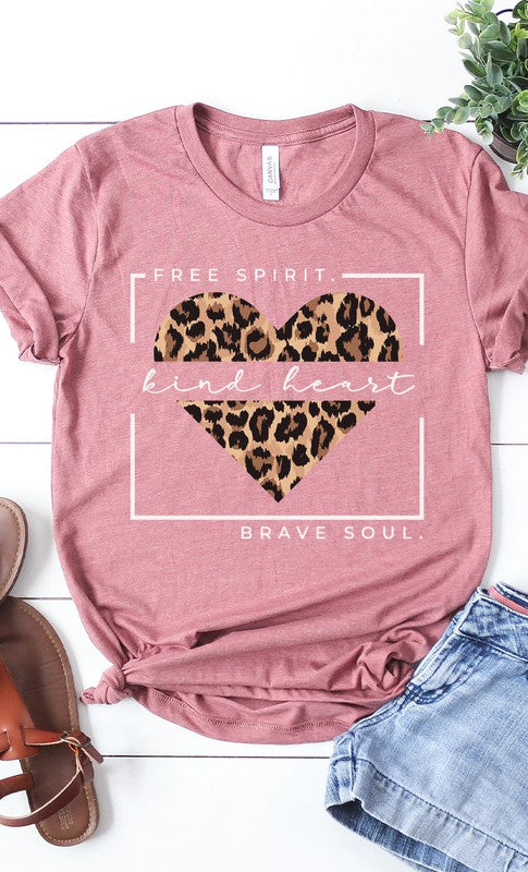 Free Spirit Leopard Heart Graphic Tee PLUS  Heather Mauve XXL 