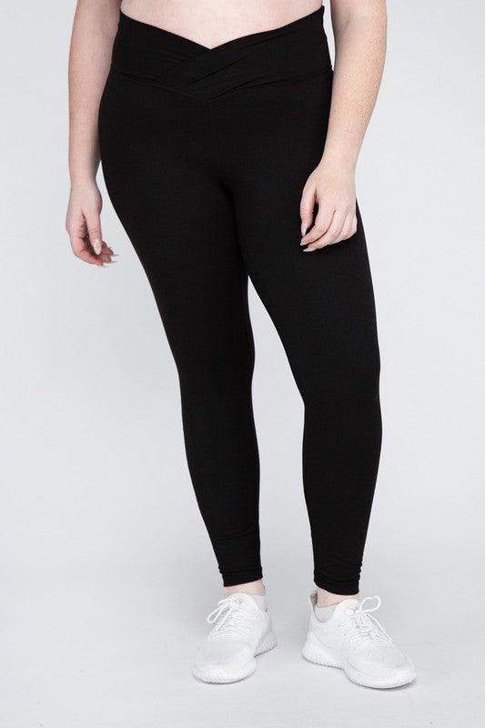 Plus Size V Waist Full Length Leggings - Three Mad Hatters Mercantile 