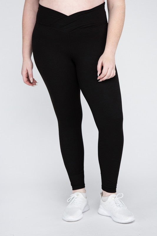 Plus Size V Waist Full Length Leggings Leggings   