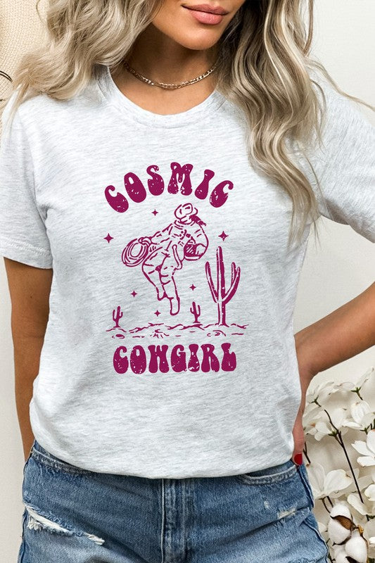 Cosmic Cowgirl Graphic Tee Womens Graphic T-shirt Ash Gray S 