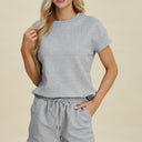 Double Take Full Size Texture Short Sleeve Top and Shorts Set
