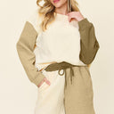Double Take Contrast Drop Shoulder Top and Shorts Set