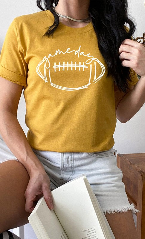 Cursive Football Game Day Graphic Tee Graffic Tee Heather Mustard S 