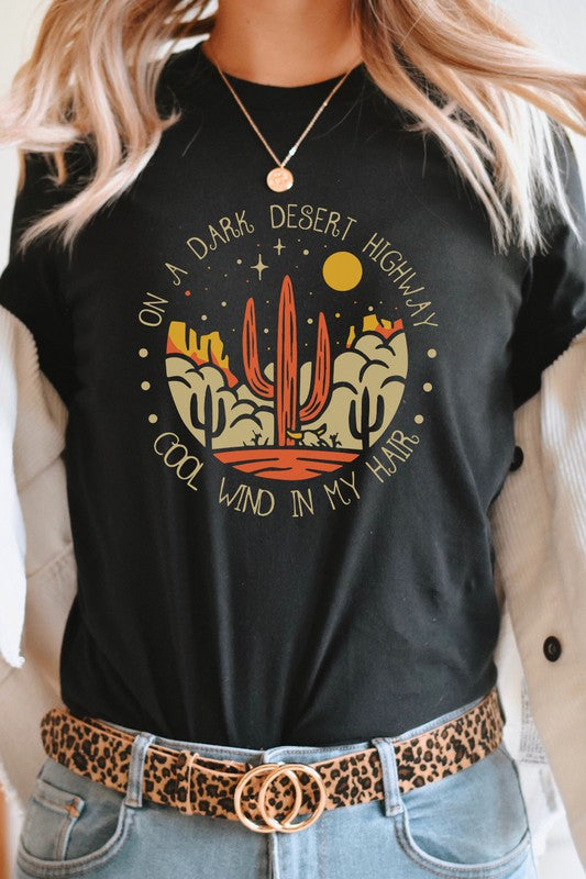 Desert Highway Graphic Tee Womens Graphic T-shirt Heather Black S 