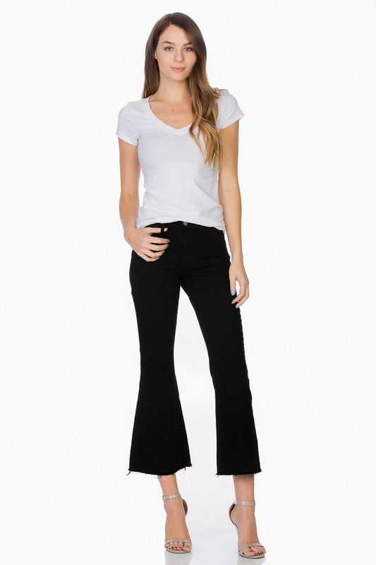 Mid-Rise Crop Flare Leg Denim Ankle Jeans pants Flare Leg Jeans   