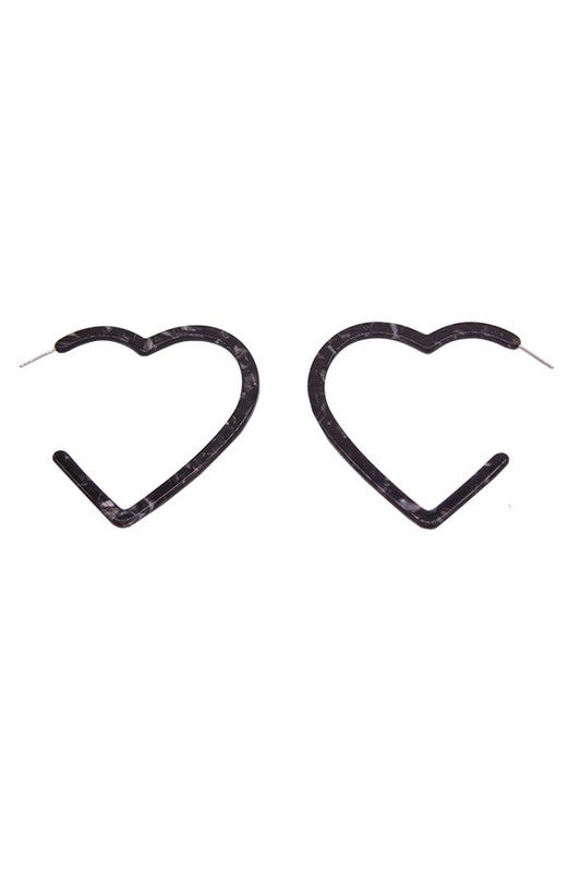 MARBLE ACRYLIC HEART SHAPED EARRINGS Earrings BLACK Os 