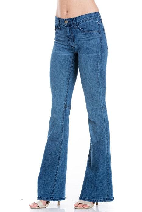 Mid Rise Flare Bell Bottom Denim Jeans - Three Mad Hatters Mercantile 