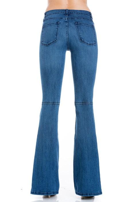 Mid Rise Flare Bell Bottom Denim Jeans - Three Mad Hatters Mercantile 