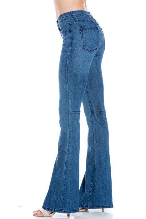 Mid Rise Flare Bell Bottom Denim Jeans - Three Mad Hatters Mercantile 