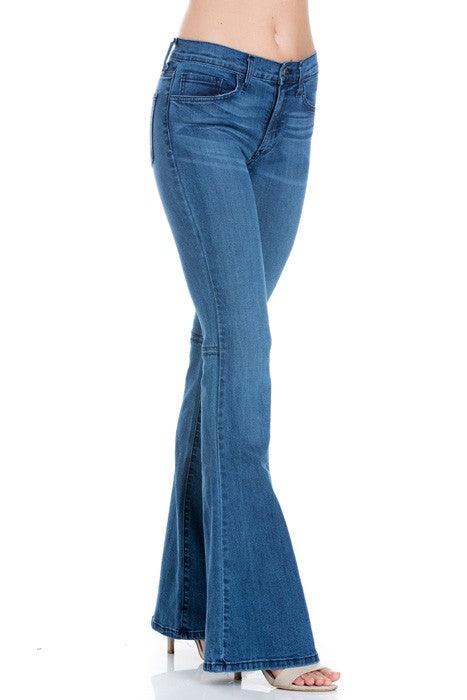 Mid Rise Flare Bell Bottom Denim Jeans - Three Mad Hatters Mercantile 