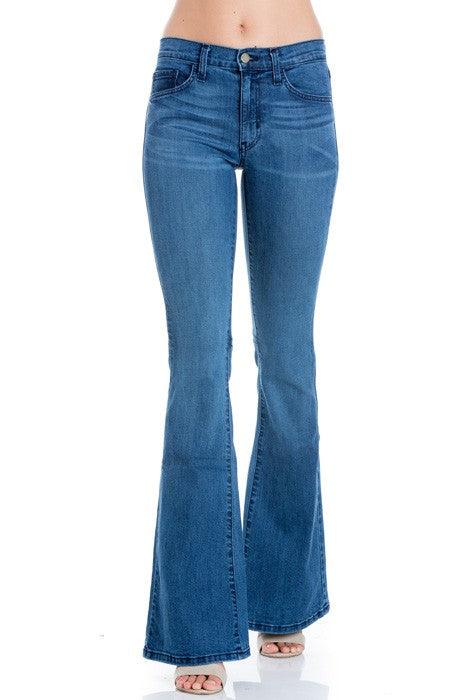 Mid Rise Flare Bell Bottom Denim Jeans - Three Mad Hatters Mercantile 