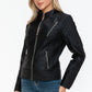 Snobbish Faux Leather Zip Up Mock Neck Jacket Womens Jacket